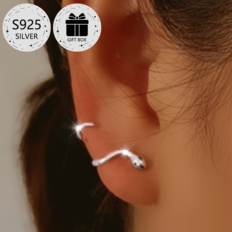2pcs 925 Silver Snake Shaped Stud Earrings, 0.8g Total Weight, Perfect Gift