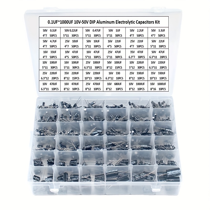Condensateur électrolytique 125 pcs 1 uF ~ 2200 uF 25 valeurs Kit d