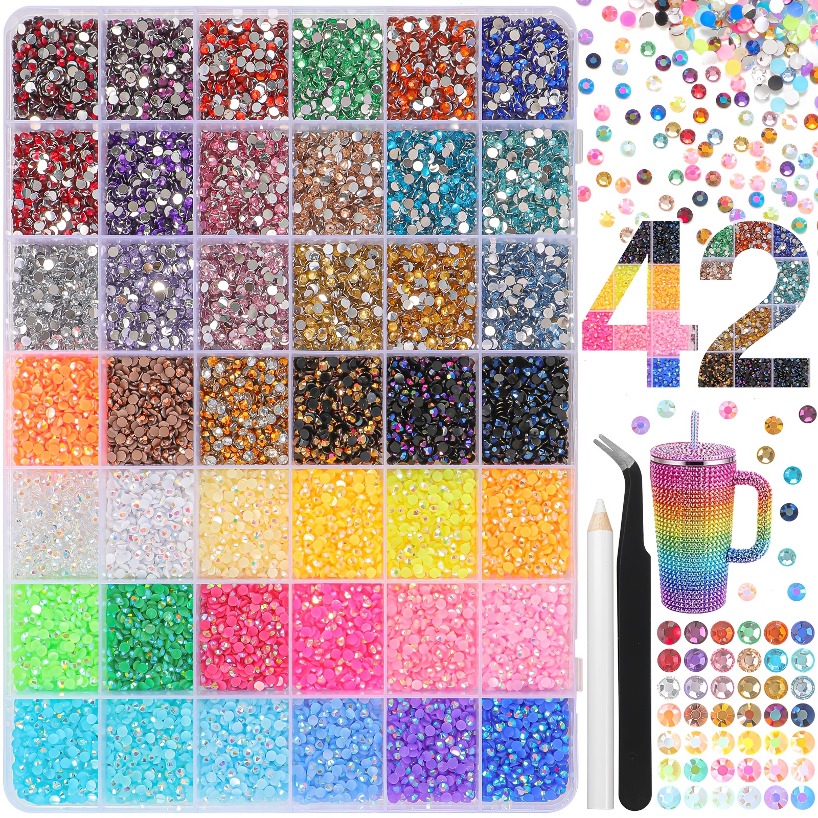 TEMU Perles plates à dos plat en résine gel AB de 3 mm avec 42 compartiments, adaptées pour le bricolage de nail art, la création, la décoration de