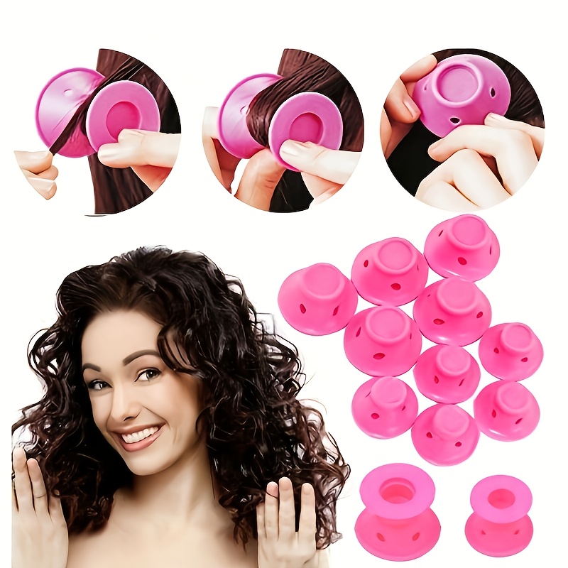 TEMU 12pcs Pink, Light Blue Mushroom Hair Rollers Manual No-heat Hair Curler Suitable For All Hair Types - No-heat Hair Curler For Perm Styling