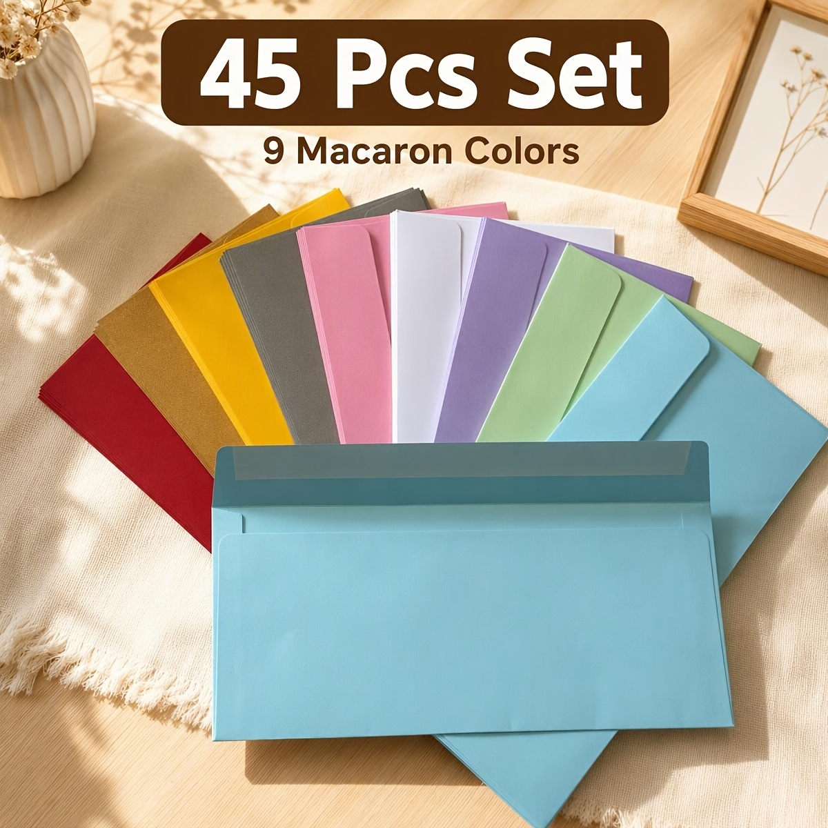 TEMU 45pcs Colorful #10 Business Envelopes, Self-adhesive, 9 Assorted Colors, 9.45 X 4.1 Inches, For Office Business Notes, Greeting Cards, Thank You