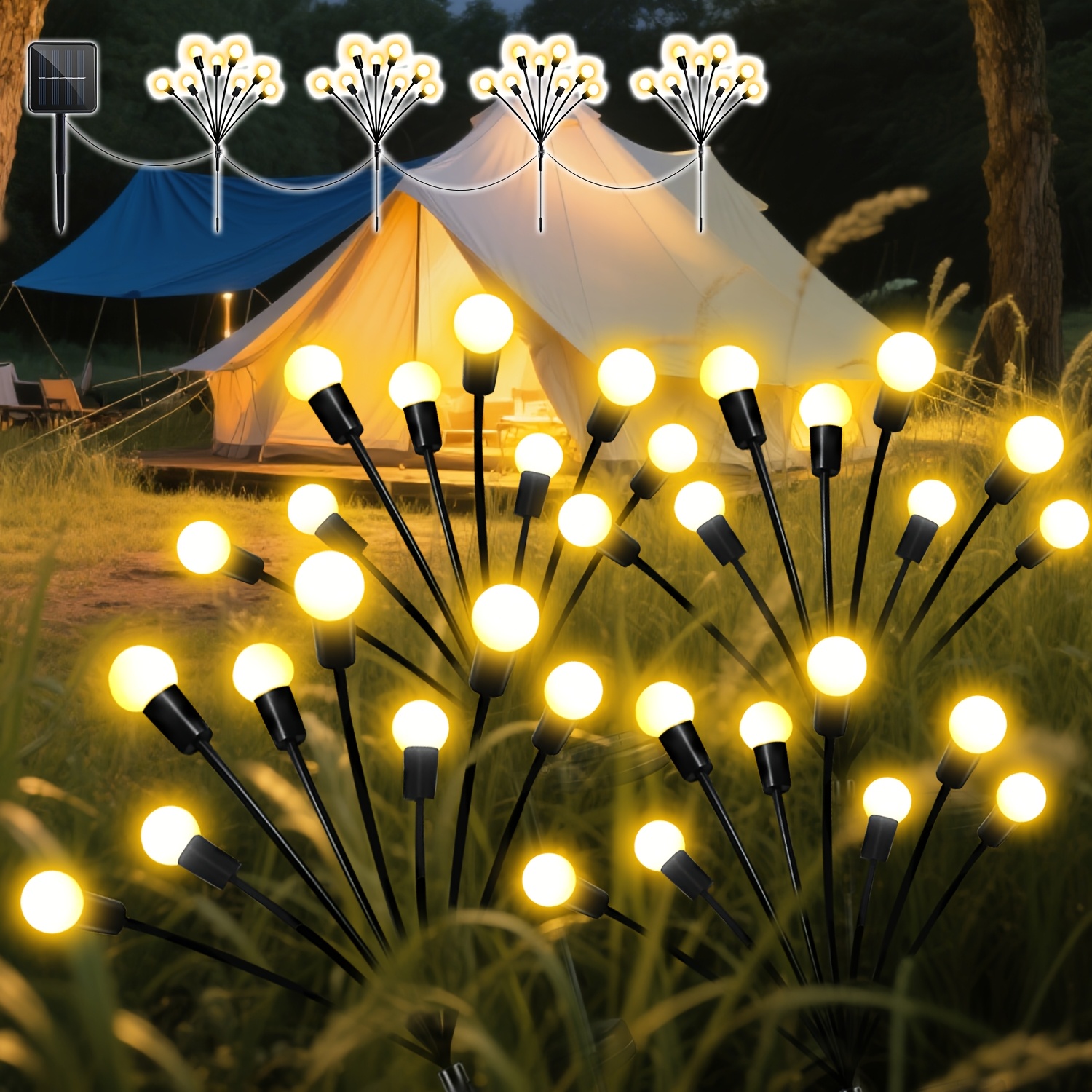 Image of 4 Pack, Solar Lights, 32 Led Swaying Firefly Lights, Solar Garden Lights 12 , Outdoor Suitable For Lawn, Courtyard, Camping, Wedding, Party, Prom - Smart Light Strip
