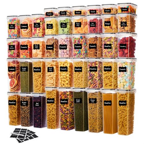 14 24 30 48 84 piece 7 12 15 24 42 jars 7 12 15 24 42 lids airtight food storage containers stackable design with silicone sealing rings and reinforced latches suitable for flour and kitchen supplies storage reusable labels
