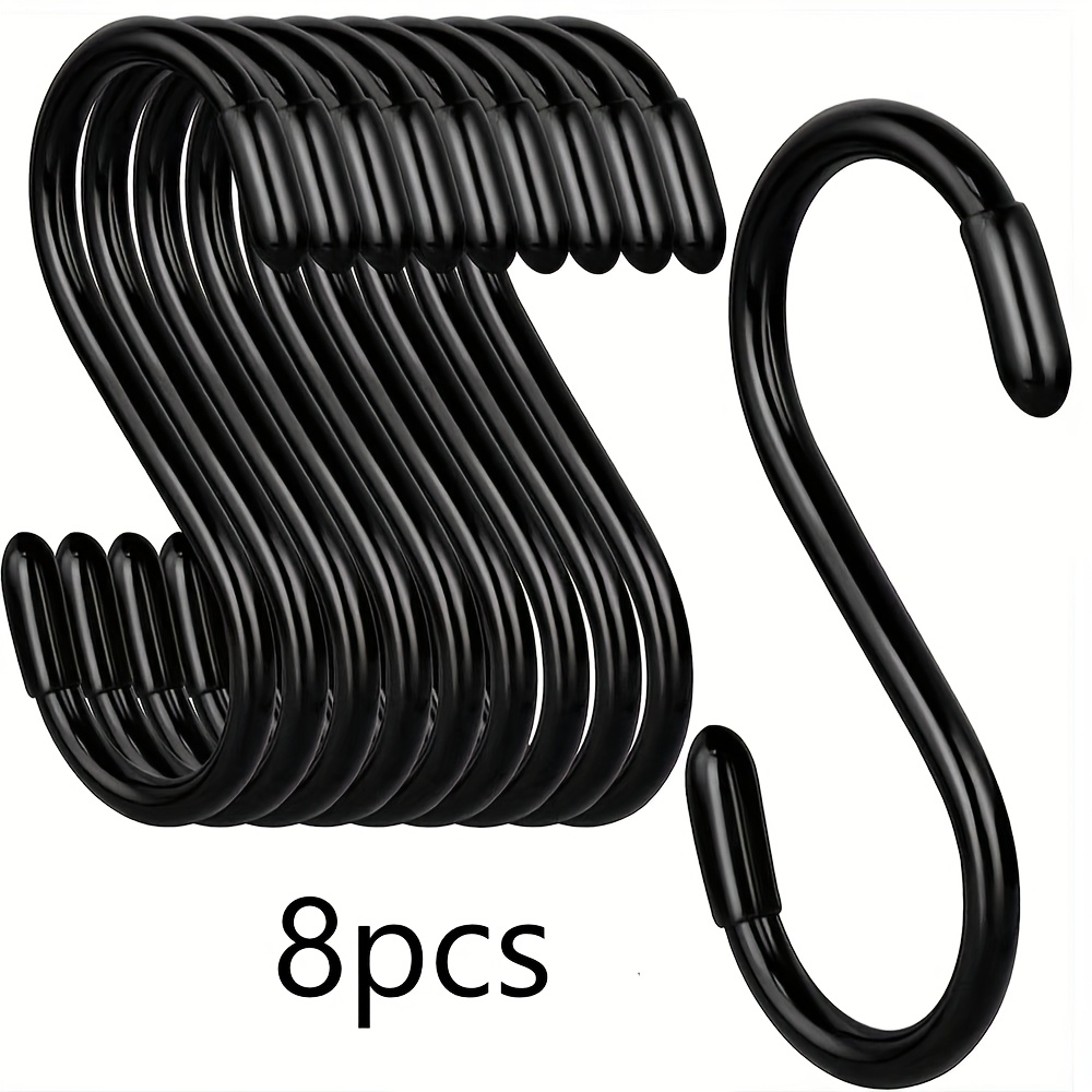 E-shop 8er Pack 4 Zoll S-Haken - Robuste, große schwarze rutschfeste Metallhaken für Schrank, Garten, Jeans, Pflanzen, Schmuck, Topf, Pfanne, Tassen,
