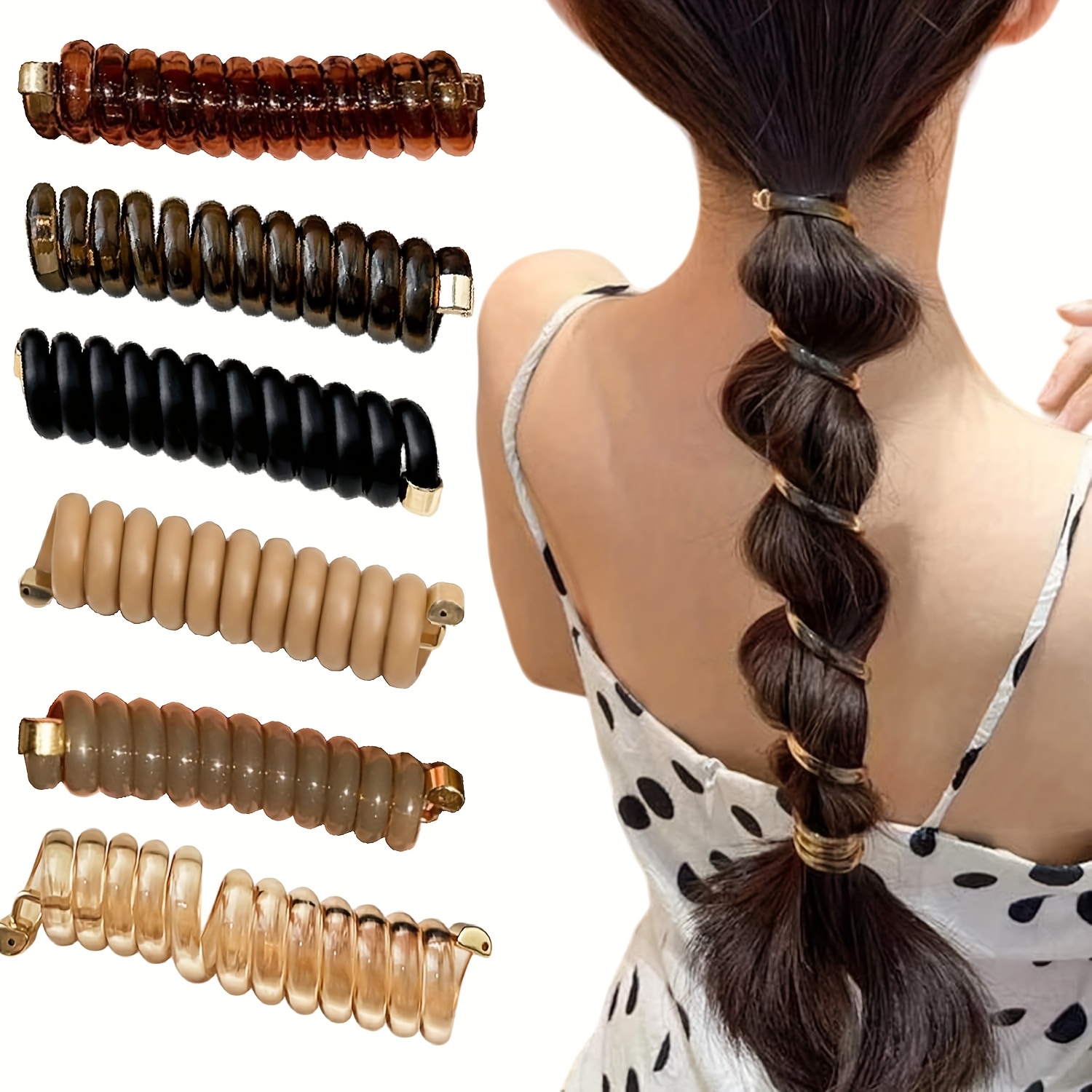 TEMU 6pcs Set Of Braided Telephone Cord Hair Ties, Basic Seamless Hair Rope For Women, Easy High-elastic Durable Rubber Bands, Hair Additions