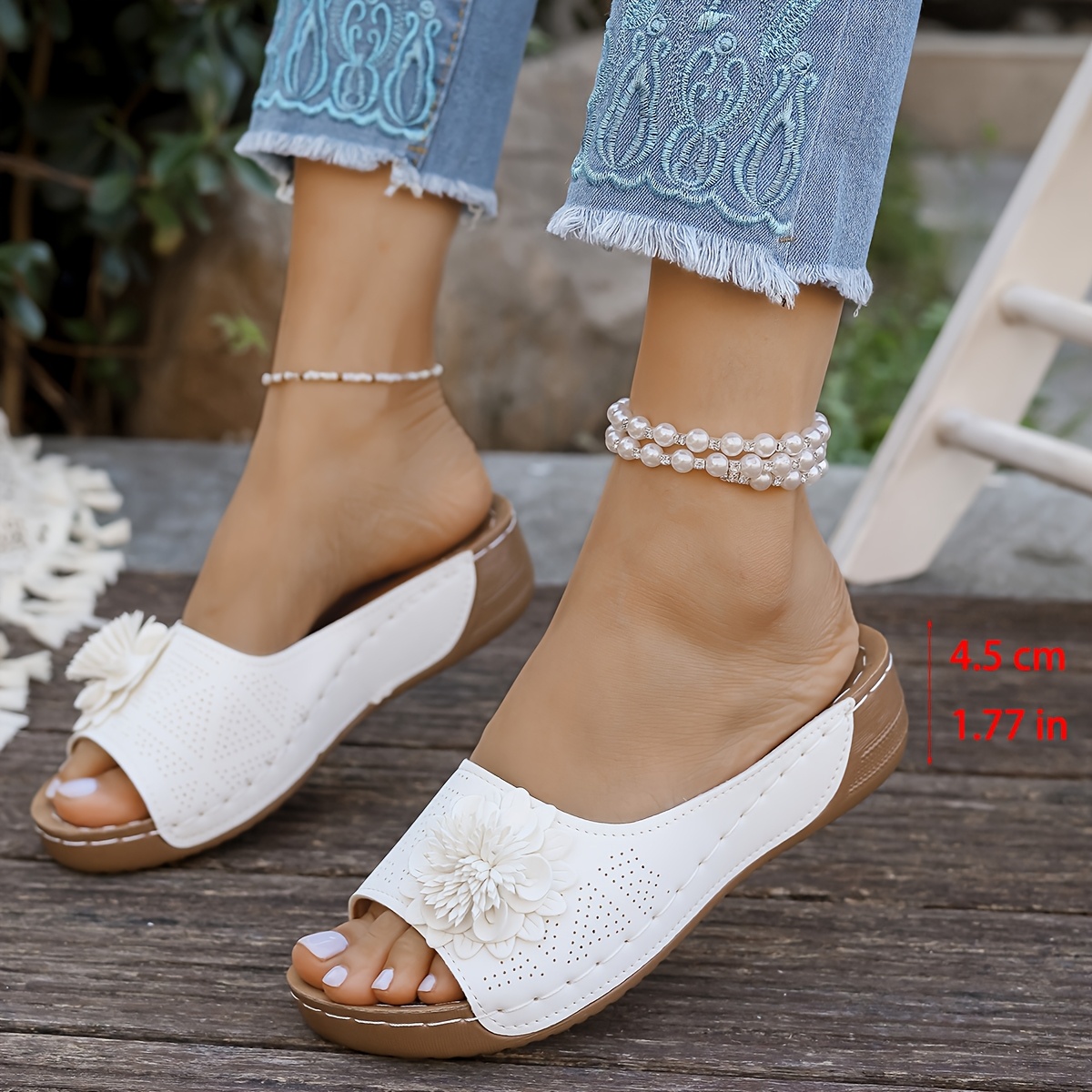 damenschuhe blumenmuster – weiße offene zehen slipper 3d Temu