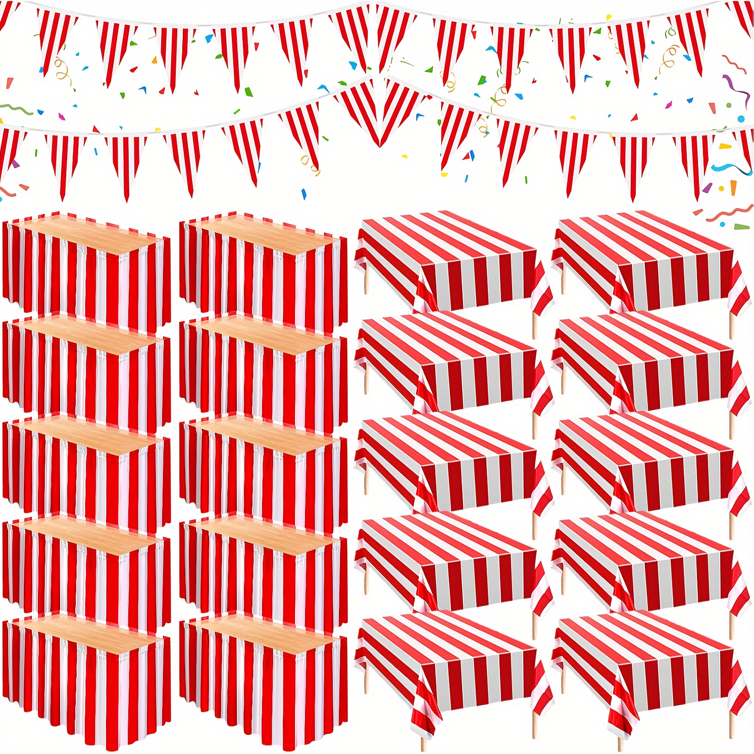 

2pcs/4piees, Red White Striped Table Skirt Circus Theme Table Skirt For Carnival Home Decoration Party Supplies Christmas, Birthday Party