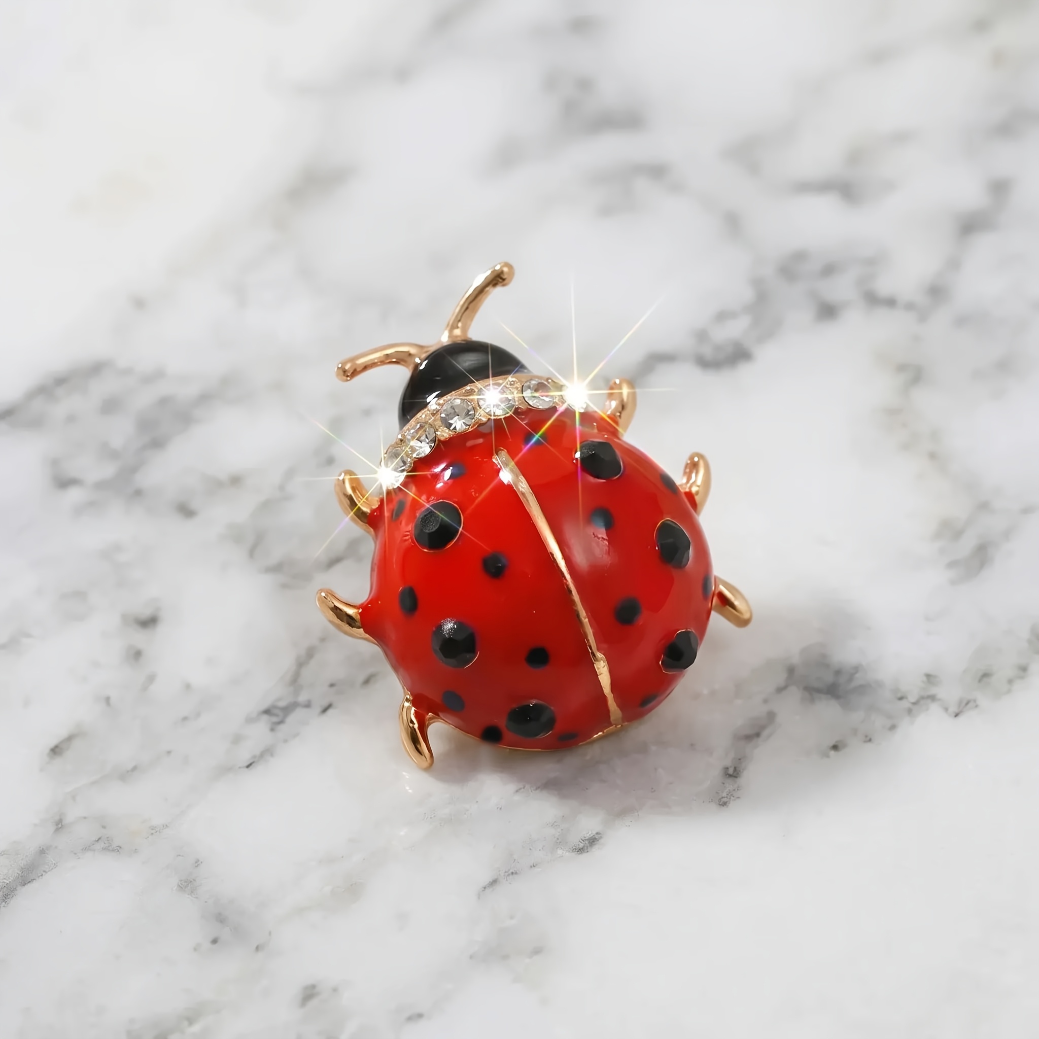 TEMU Versatile -encrusted Ladybug Brooch With - And Black Polka Dot Three-dimensional Ladybug With , 1pc Hand-painted Design, Suitable For Dresses,