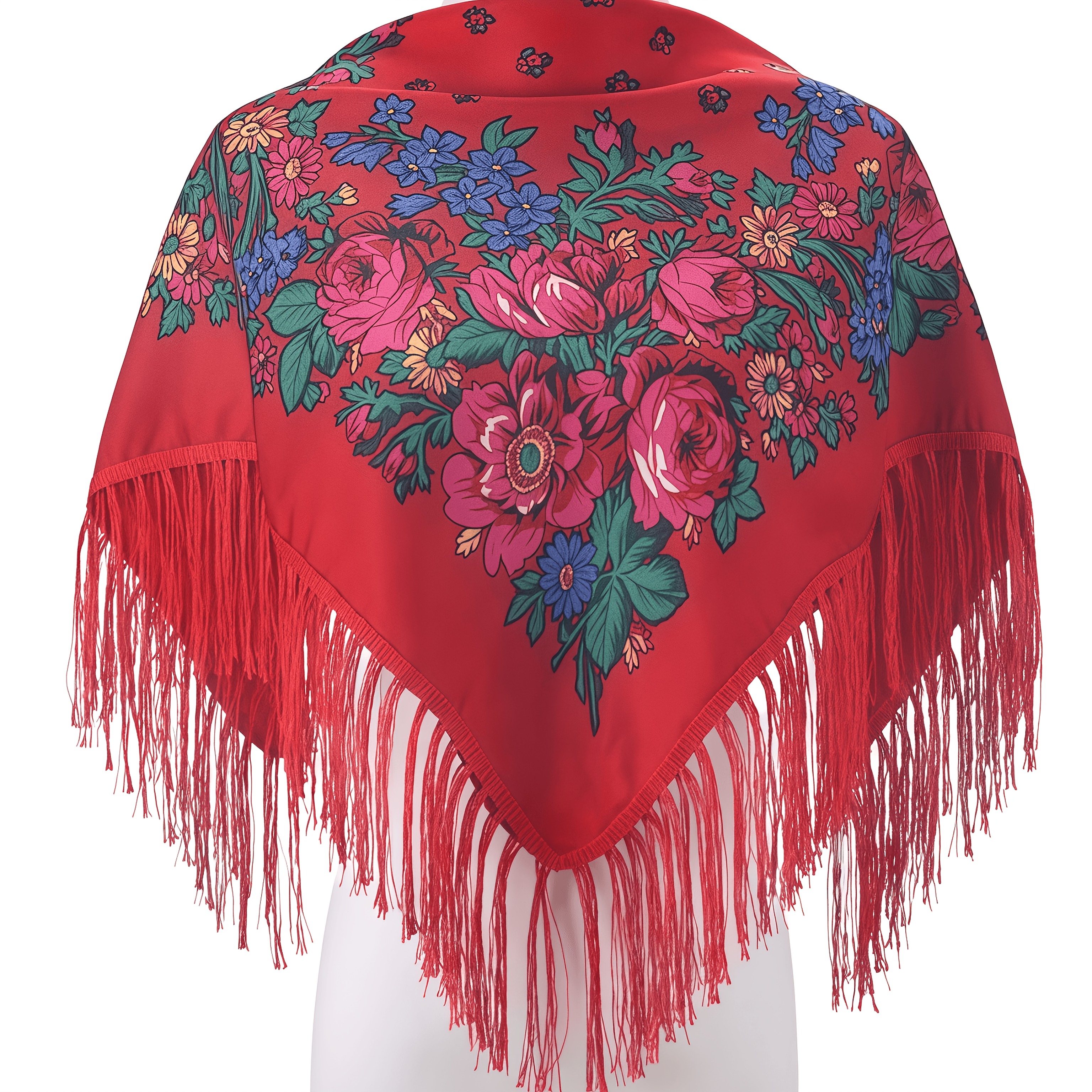 TEMU Bohemian Floral Fringed Scarf, Vintage Ethnic Shawl For Women