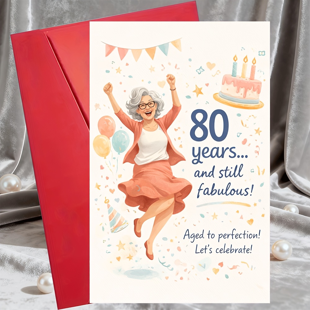 TEMU Carte de vœux et 1 enveloppe, carte d'anniversaire 80 ans pour elle, carte de vœux de amusante et pour maman, , , , cadeau de fête, souvenir d',