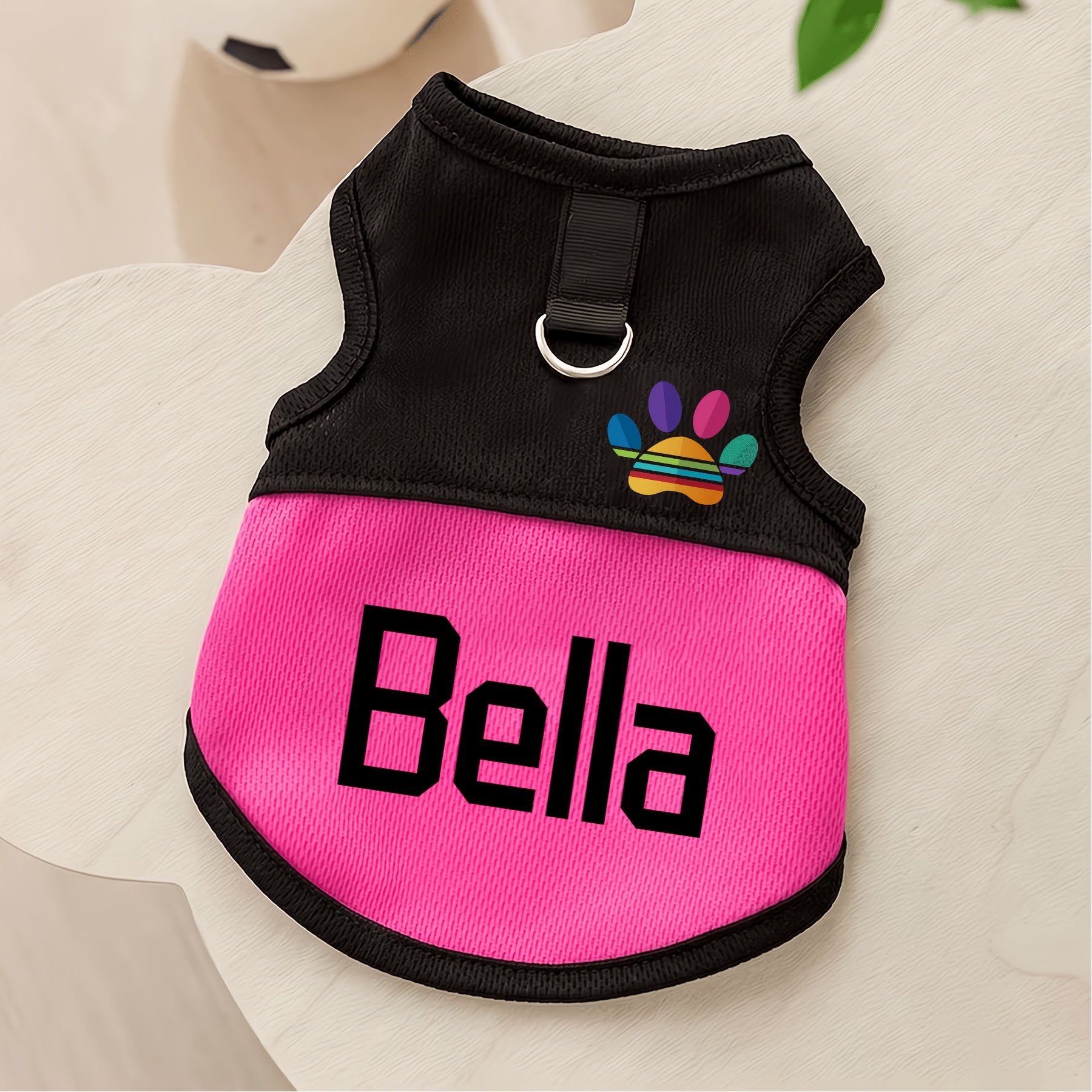 [Customized Colored Logo] - Pet Customizable - Breathable Mesh Vest - Suitable for Cats And Dogs - with Paw Print Design And D-Ring - for Leash Use - Available in Pink, Blue, Green, Lemon Yellow, And Light Purple - with 4 Sizes to Choose from