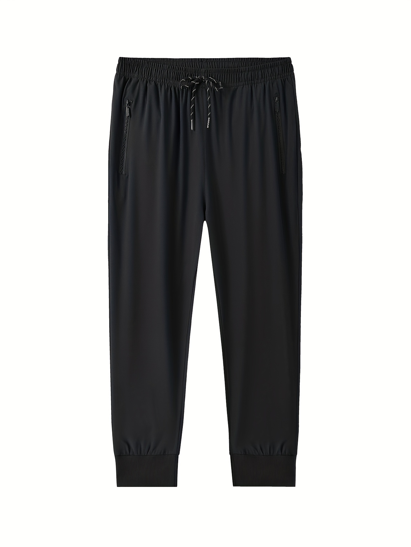 Men's Casual Joggers - Fashionable Tapered Sports Pants, Comfortable Running Trousers, Polyester Blend, Solid Color, Zip Detail, Machine Washable for Spring/Fall, Autumn, Basic, Zipper