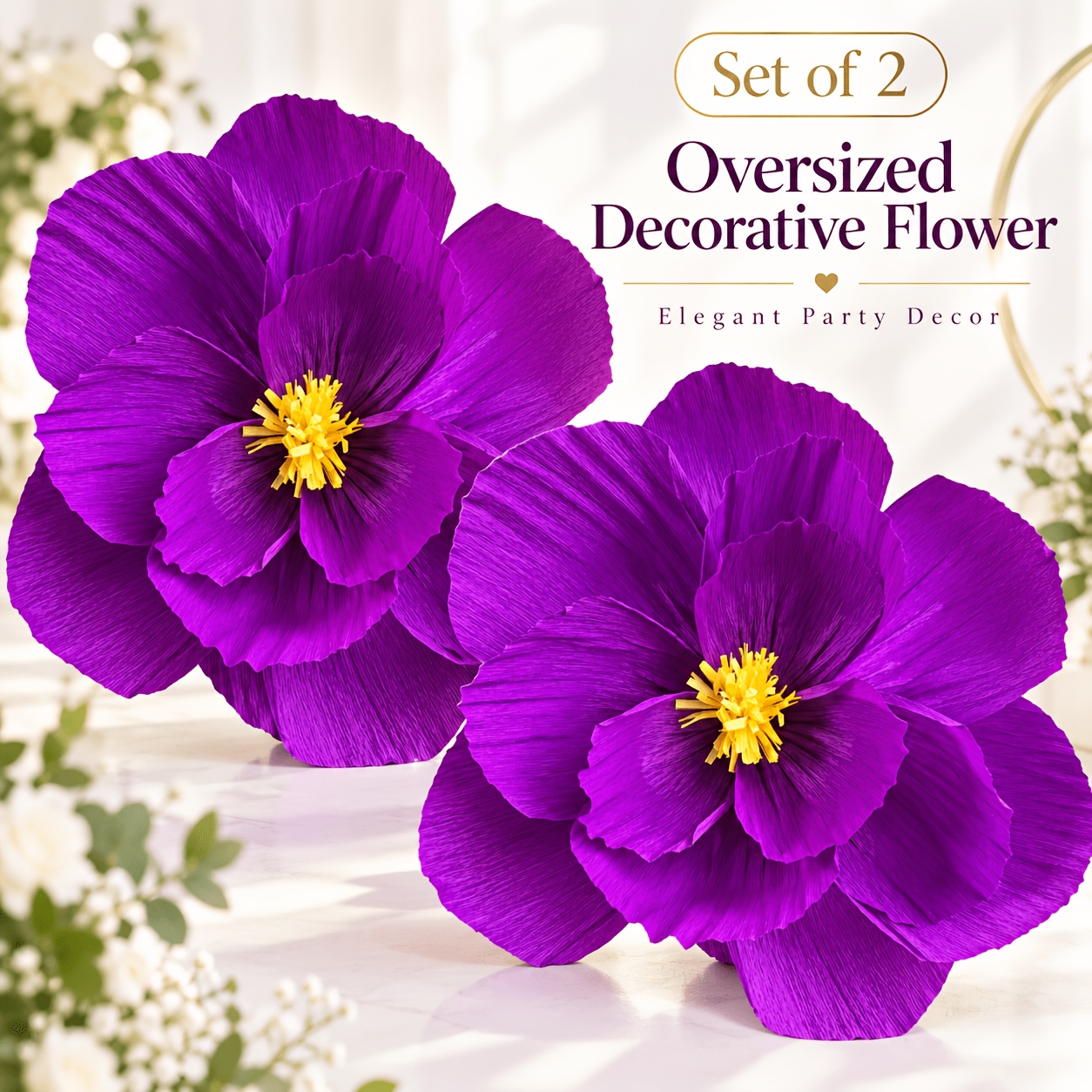 TEMU 2pcs Giant Purple Wall Decor Paper Flowers, Holiday Decoration Artificial Flowers, Wedding Welcome Backdrop, Party Photography Background Cloth,