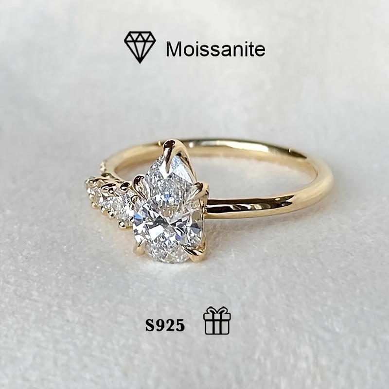 2ct Pear Moissanite Ring S925 Silver French Style
