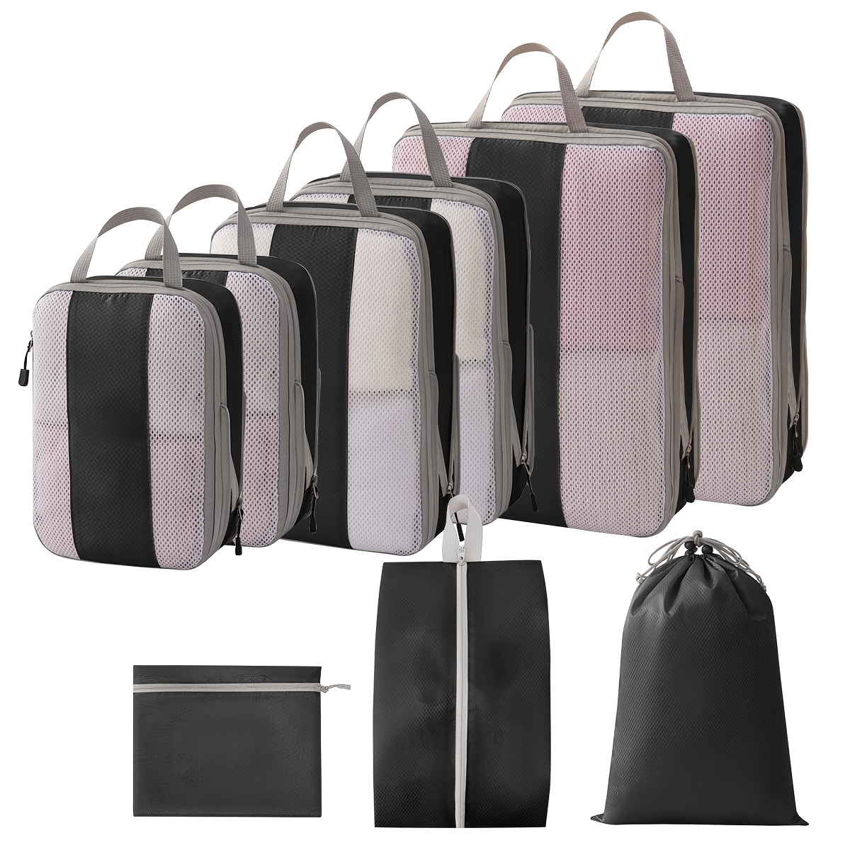item picture 9pcs foldable compression see through travel organizer set toiletry cosmetic storage bag clothes shoes classification luggage bag
