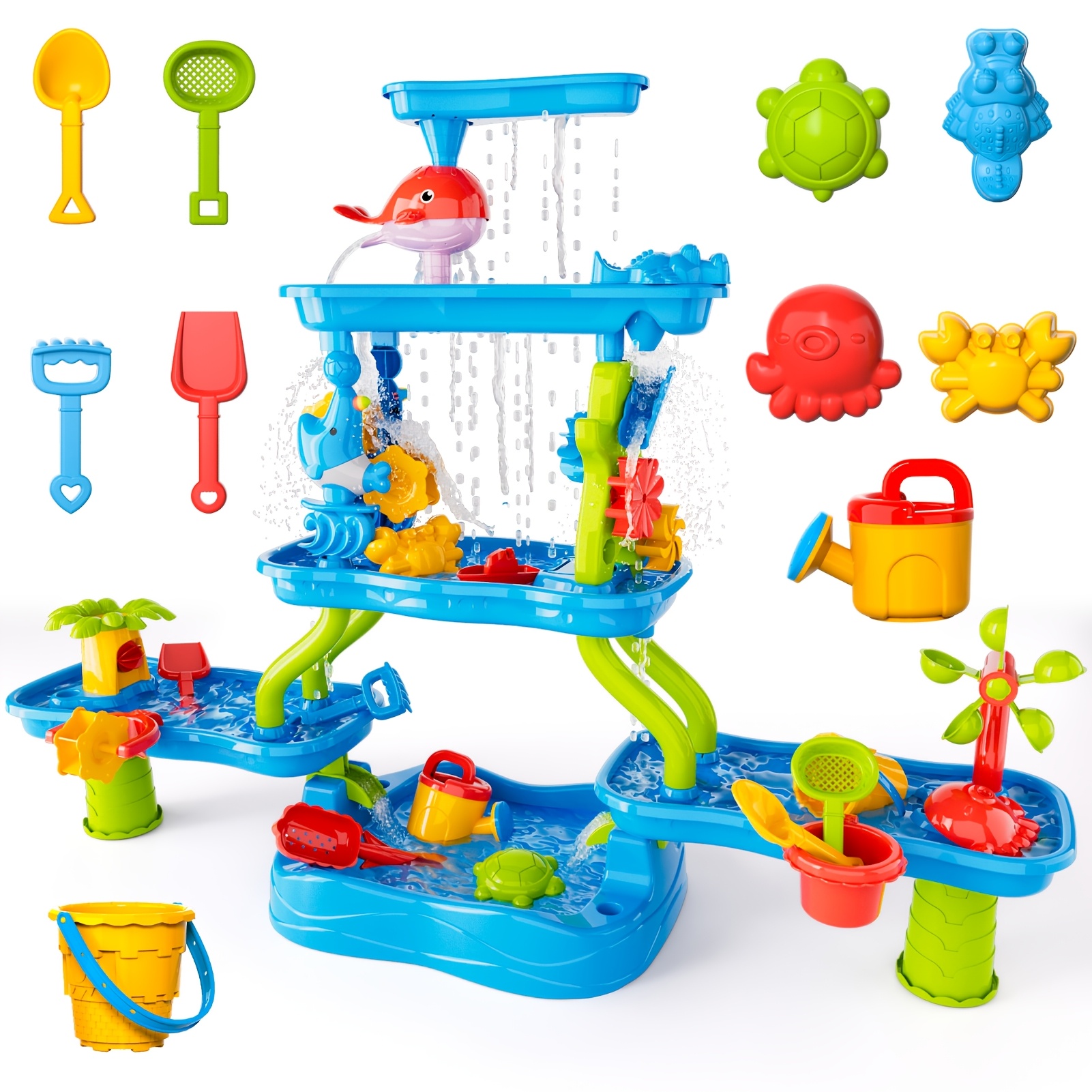 TEMU Taqizhu 5-tier Sand Water Play Table Toys For Toddlers, Summer Holiday Activity Outdoor Toys, Durable Sandbox Toy With Shovels & Buckets,