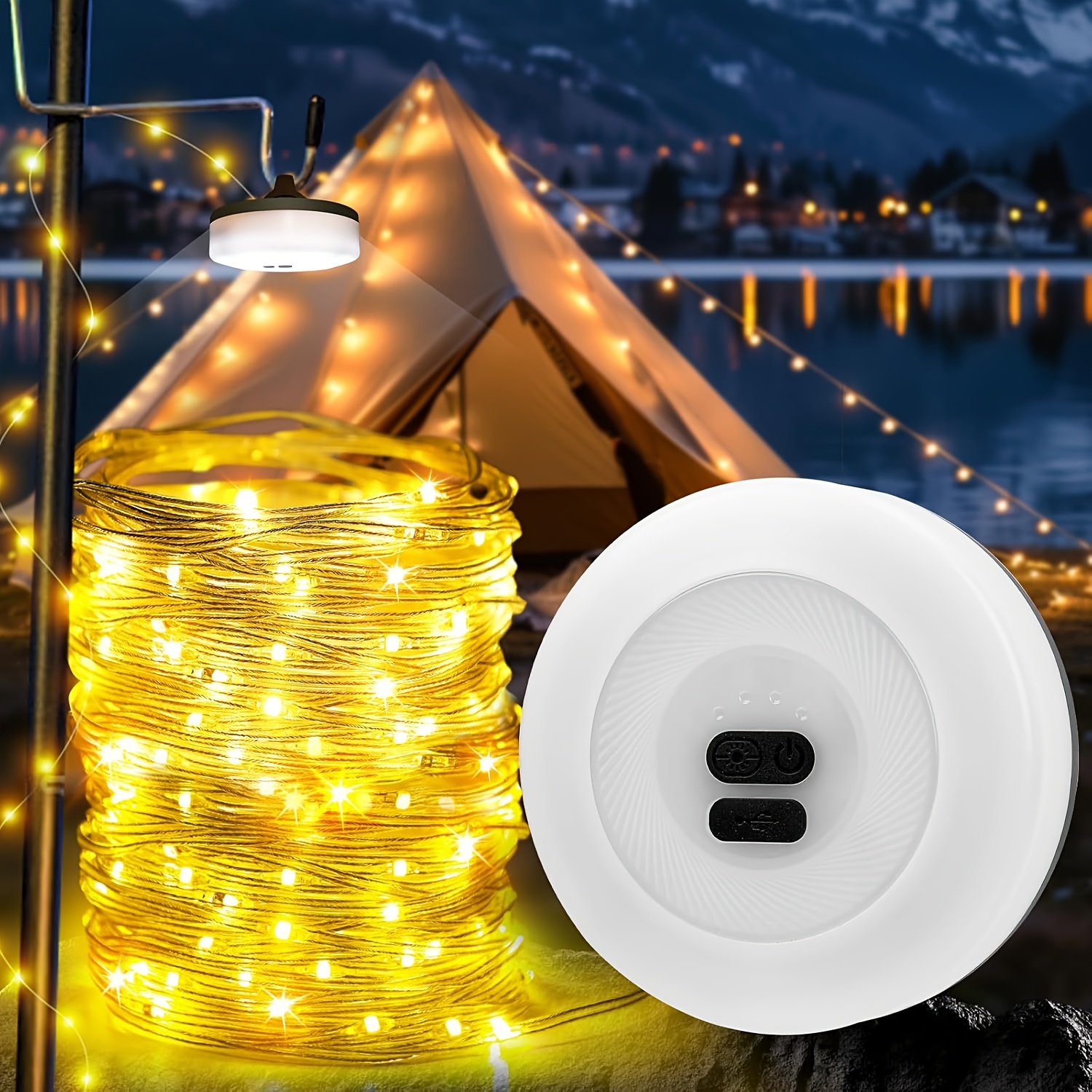 

Heqishun Camping Fairy Lights Rollable 10 M, Alpine Cloud Fairy Lights Camping Light 2-in-1, 1800 Mah 30s Roll Upportable Led Fairy Lights Usb, Outdoor Fairy Lights (warm Light)