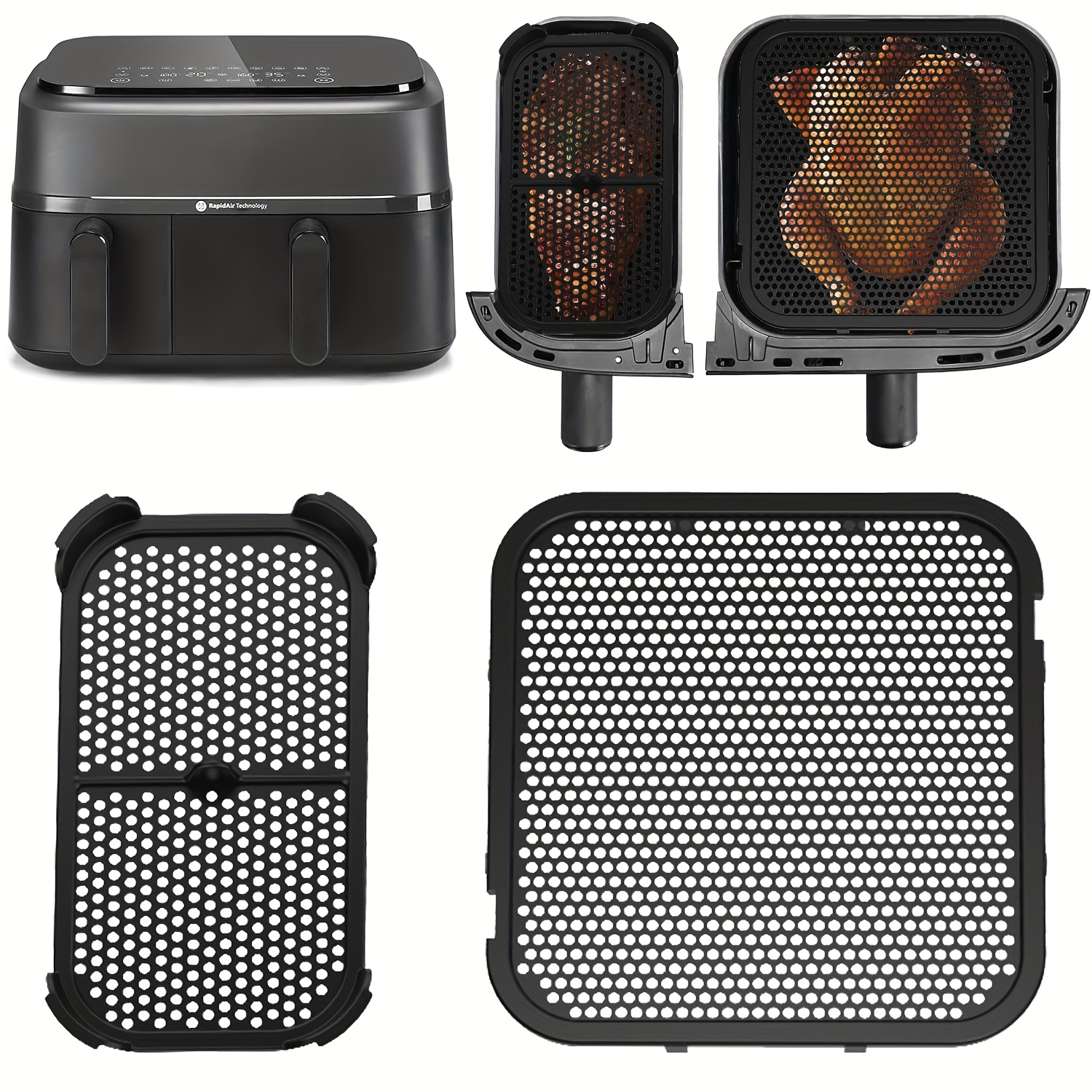 Image of 2pcs Compatible For Airfryer Splash Guard Reusable Silicone Splash Suitable For Air Fryer Na350 6l/3 Dual Basket Accessories, Splash For Dual Basket System, Spill &