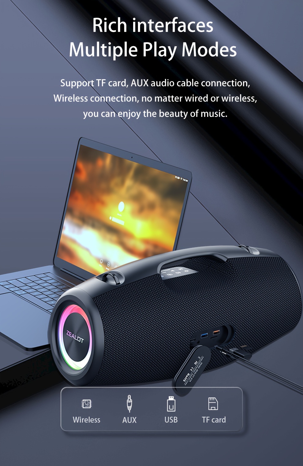   s78 wireless speakers dsp technology   dual pairing long     playtime loud stereo     charging cable and aux cable connect with mobile phone tablet tv for halloween Product details 8