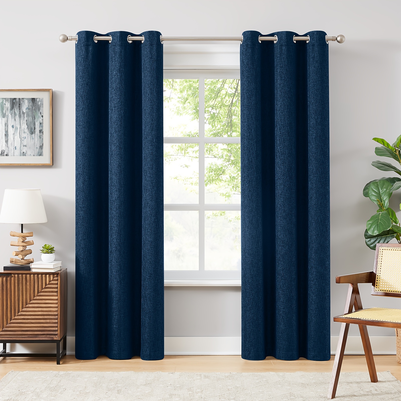 

2 Panels Linen Textured Room Darkening Curtains With Silvery Grommet Top Window Drapes For Bedroom, Living Room, Farmhouse, Bathroom, Melodieux