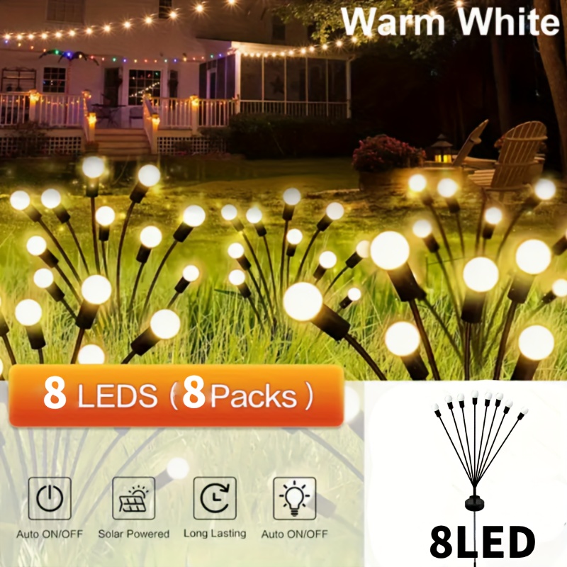 TEMU Honche 4/ 6/ 8 Pack Solar Firefly Lights, Lights Swaying With The Wind, With 8 , 2 Warm White, Weather Resistant, Path, Landscape, Yard, Wedding
