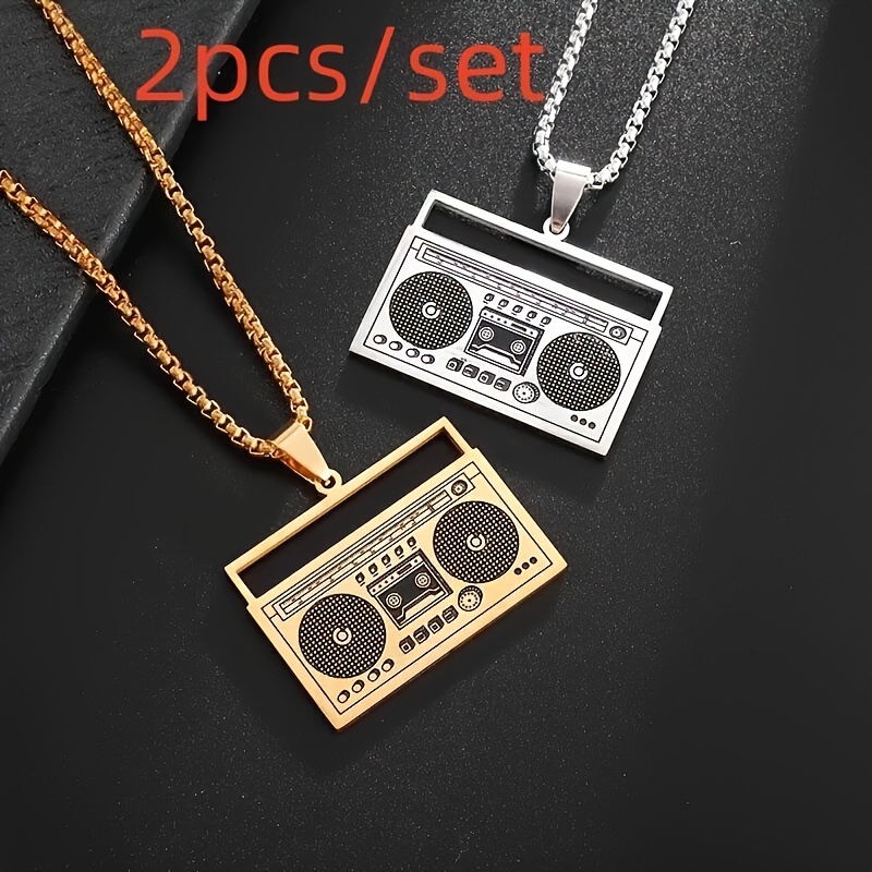 

2pcs/set Stainless Steel Radio Recorder Tape Pendant Necklace For Men And Women Retro Fashion Personalized Hip-hop Street Party Jewelry