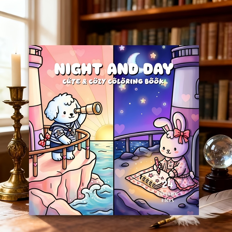 .87x7.87-inch Themed Coloring Book, Featuring An Exquisite Dual-scene Design. Showcases The Charm Of Daytime, While A Warm And Nighttime Atmosphere. For Birthdays