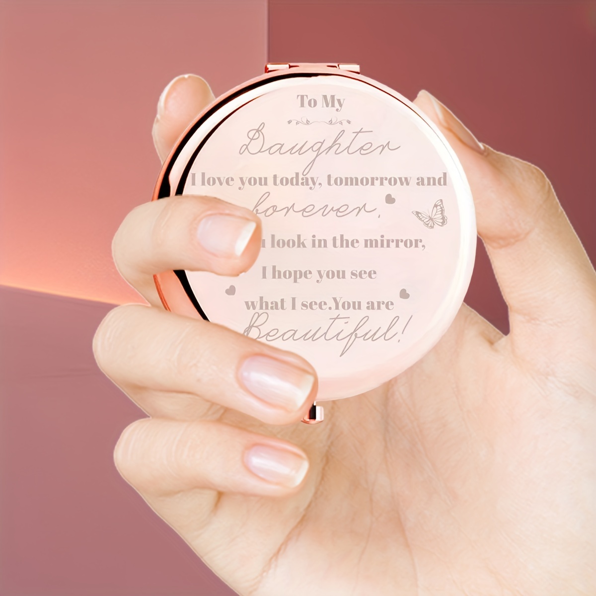 

Pocket Mirror For Daughter, Rose Golden Compact Folding Mini Makeup Mirror, Daily Festival Birthday Christmas New Year Gift From Mother Or Father