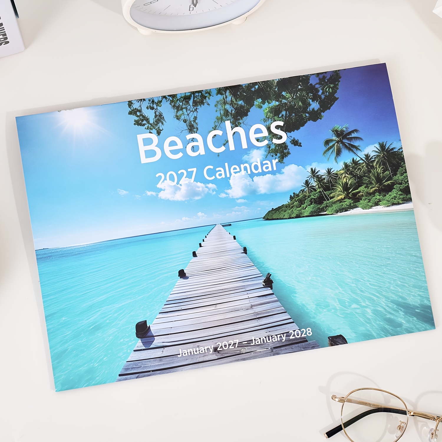 TEMU Calendrier mural 2027 11.4"X16.5" ouvert, calendrier des plages 13 mois du 1er janv. 2027 au 1er janv. 2028, calendrier mensuel en papier épais