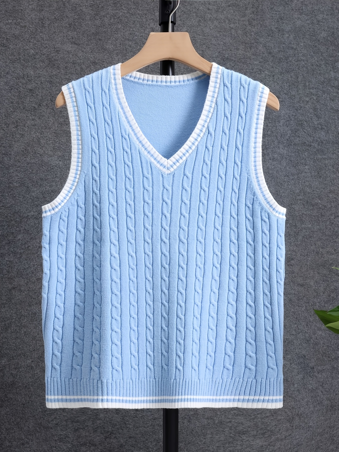 mens sleeveless v neck sweater vest light blue white Temu Bahrain