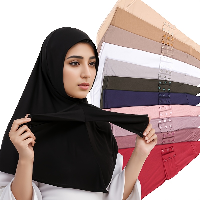 

1pc Ramadan Casual Knitted Polyester Hijab With Toggle Closure, Fit Hooded Headscarf For Women, Machine Washable - No Feathers