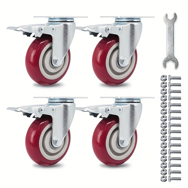 

4 Inch Caster Wheels Heavy Duty Casters Set Of 4 (2200lbs Capacity) Lockable Cart Wheels With Brakes, Rotatable - Ideal Caster For Cart, Furniture And Workbench (4 X Brakes)