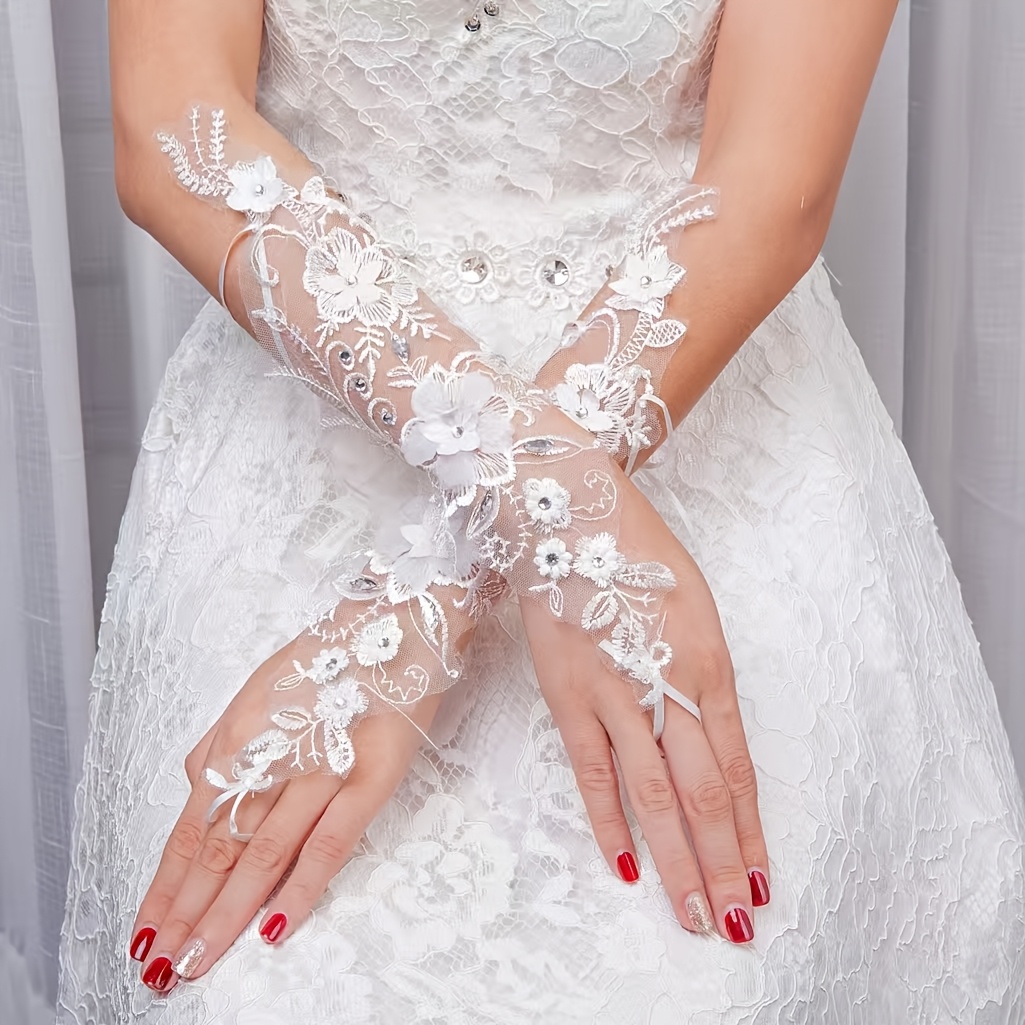 TEMU Gants de mariage décoratifs sophistiqués, gants en dentelle vintage pour événements nuptiaux
