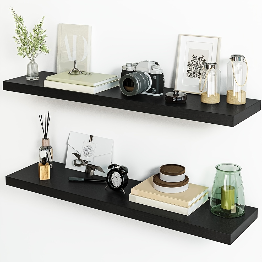 TEMU Tomnk 2pcs Floating Wall Shelves With Invisible Brackets, 31.5in Extended Design, Wall-mounted Hanging Display Shelf For Room Decor, Storage For