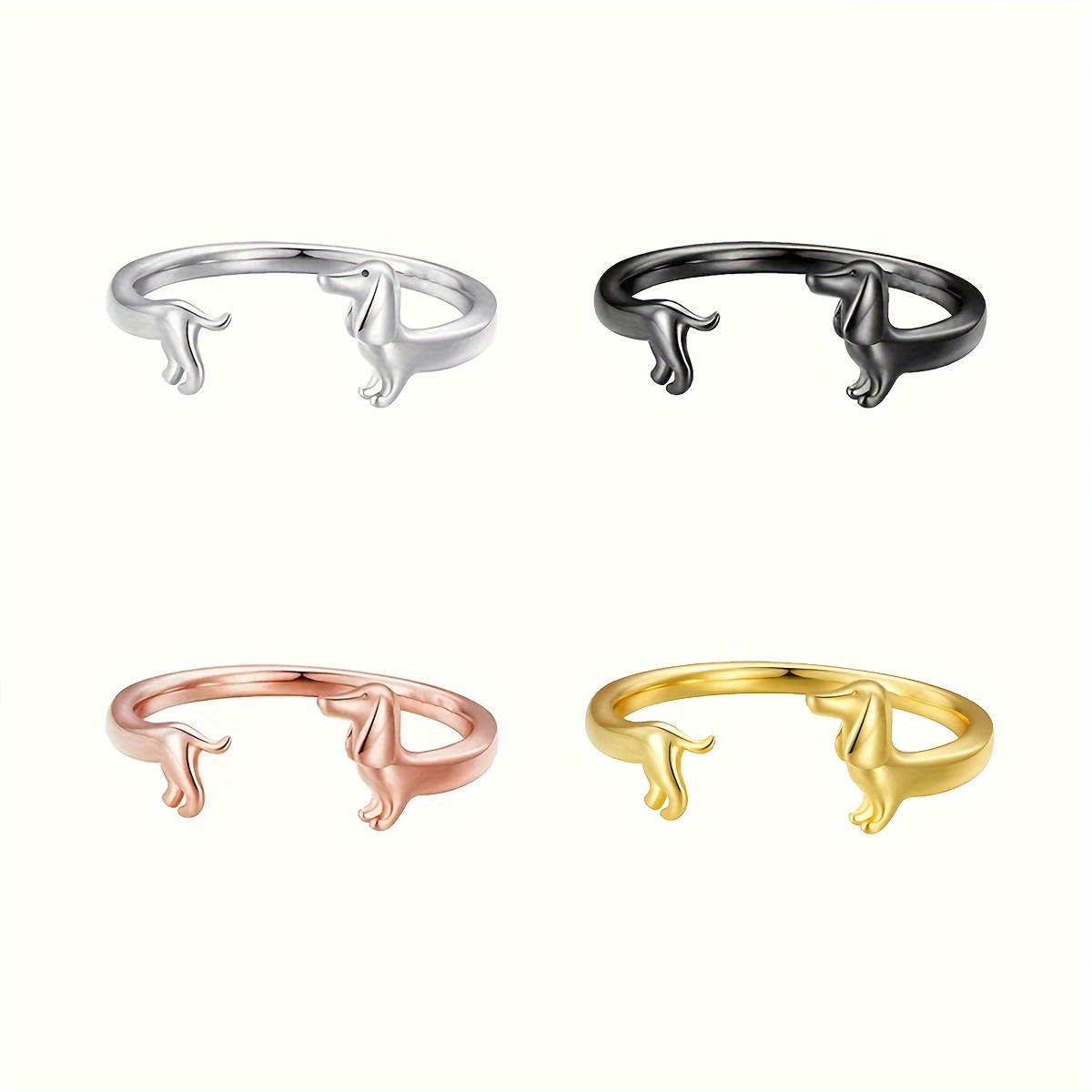 4pc Creative Dachshund Open Ring Gift Set