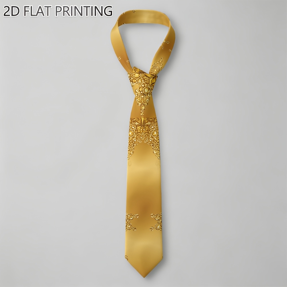 TEMU 1pc, Golden Floral Pattern Printed Necktie, Parties, Holidays, And Casual Attire, Accessory | Stylish Tie-perfect Gift For Men