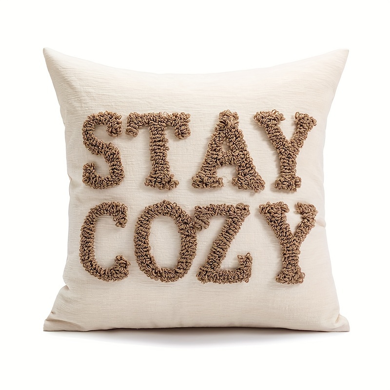 TEMU 1pc, Chenille Letter Loop Velvet Cushion Cover Without Core, Soft Comfortable Living Room Sofa Throw Pillow Cover Nordic Style