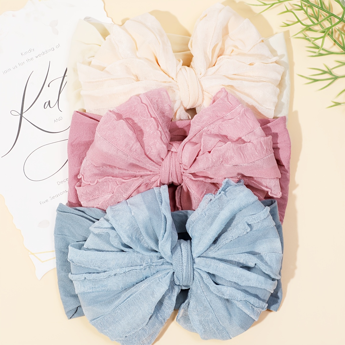 TEMU A Set Of 3 And Stylish Headbands Made Of Elastic Nylon, Featuring A Fan-shaped Bow Soft And Comfortable, Making It A Perfect Gift For Girls.