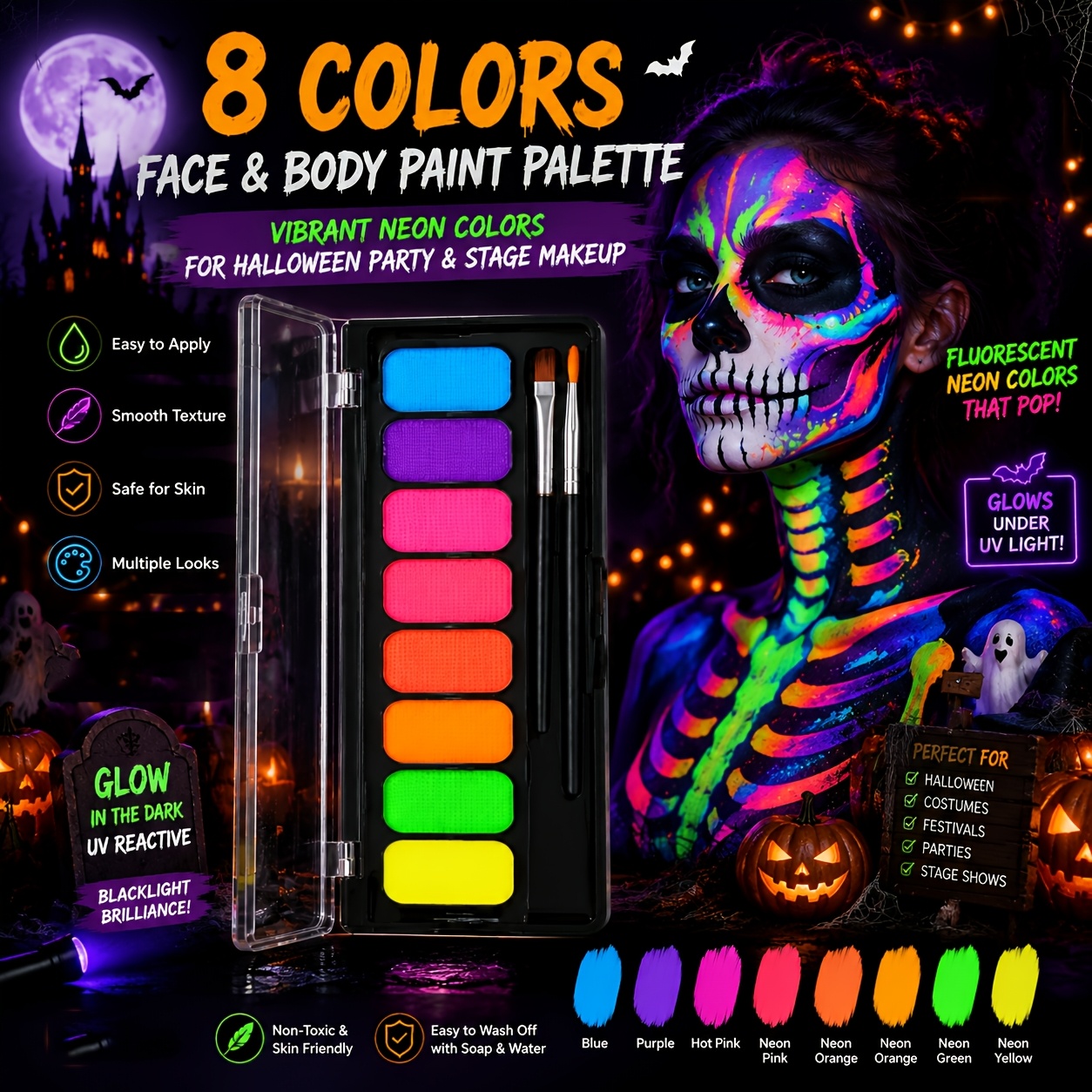 Image of 8 Colors Water Soluble Human Painting Pigments Stage Makeup Dramatic Makeup Color Painting Pigments Makeup Quick Drying