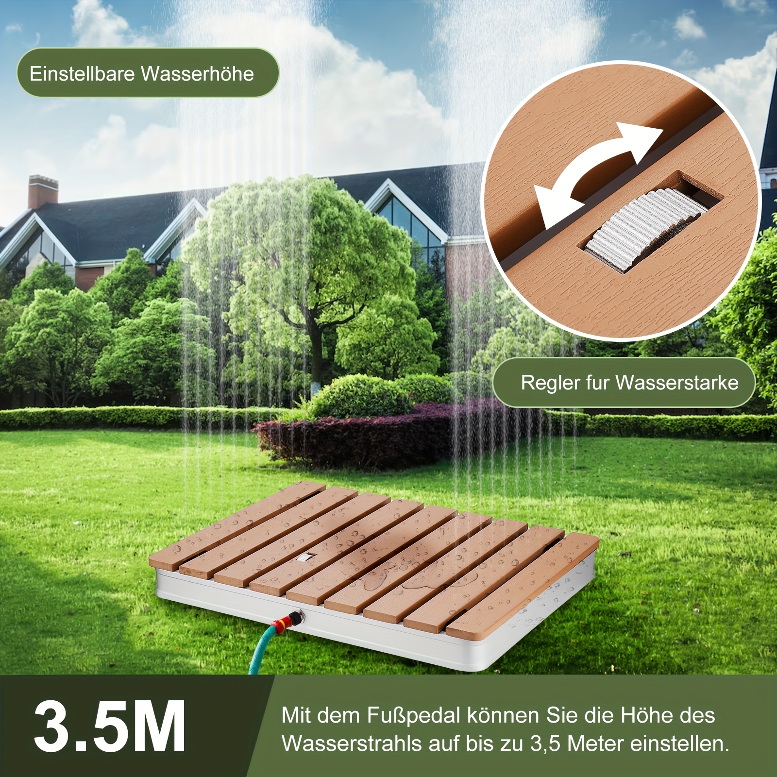 [Portable Outdoor Shower] Heavy-Duty Portable Outdoor Shower with Adjustable Height - No Electricity Needed, Non-Slip Base, Large 28x22 Inch - Woodlike Appearance, Rustresistant Material - for Garden, Pool, Camping, Sauna, Backyard, Beach, RV - Easy-Clean Design