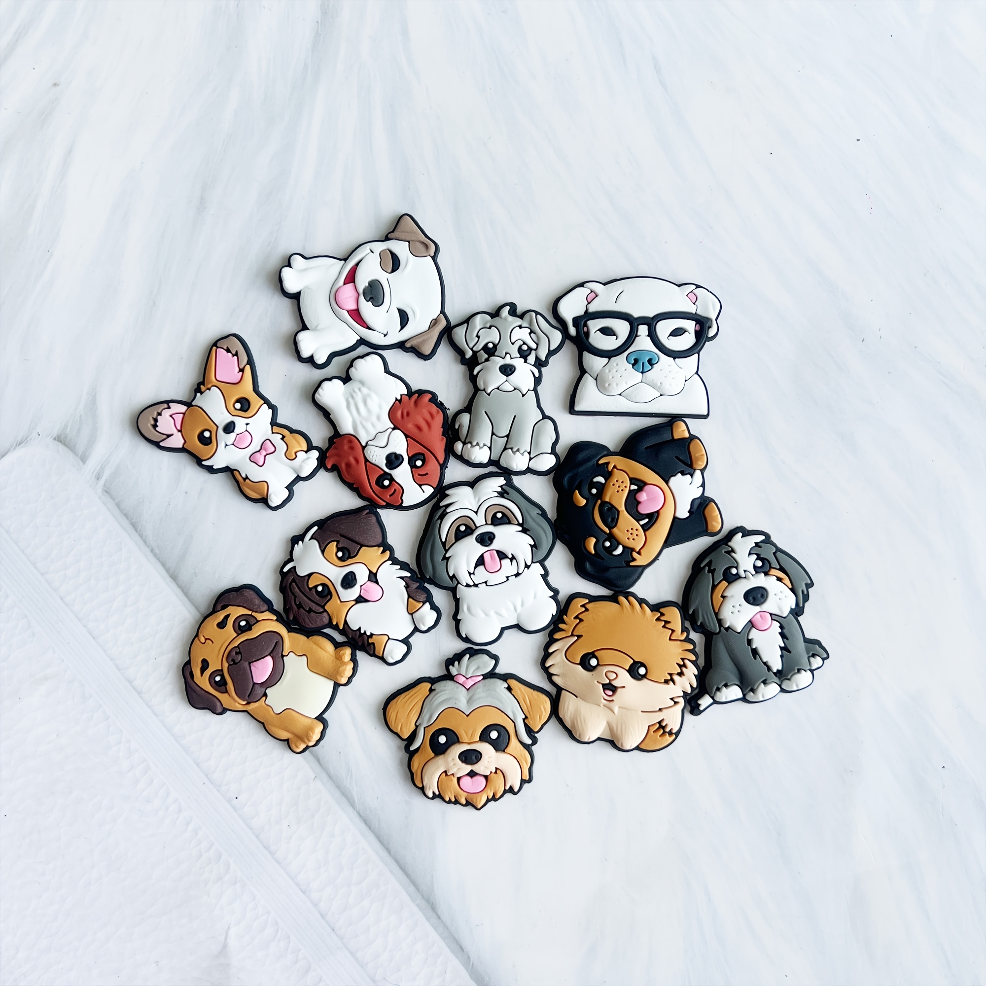 

12pcs Cute Dog Shoe Charms, Diy Removable Buckles, Creative Decorations, Christmas Gift Accessories, Mixed Colors, Pvc Material, Shoe Accessories