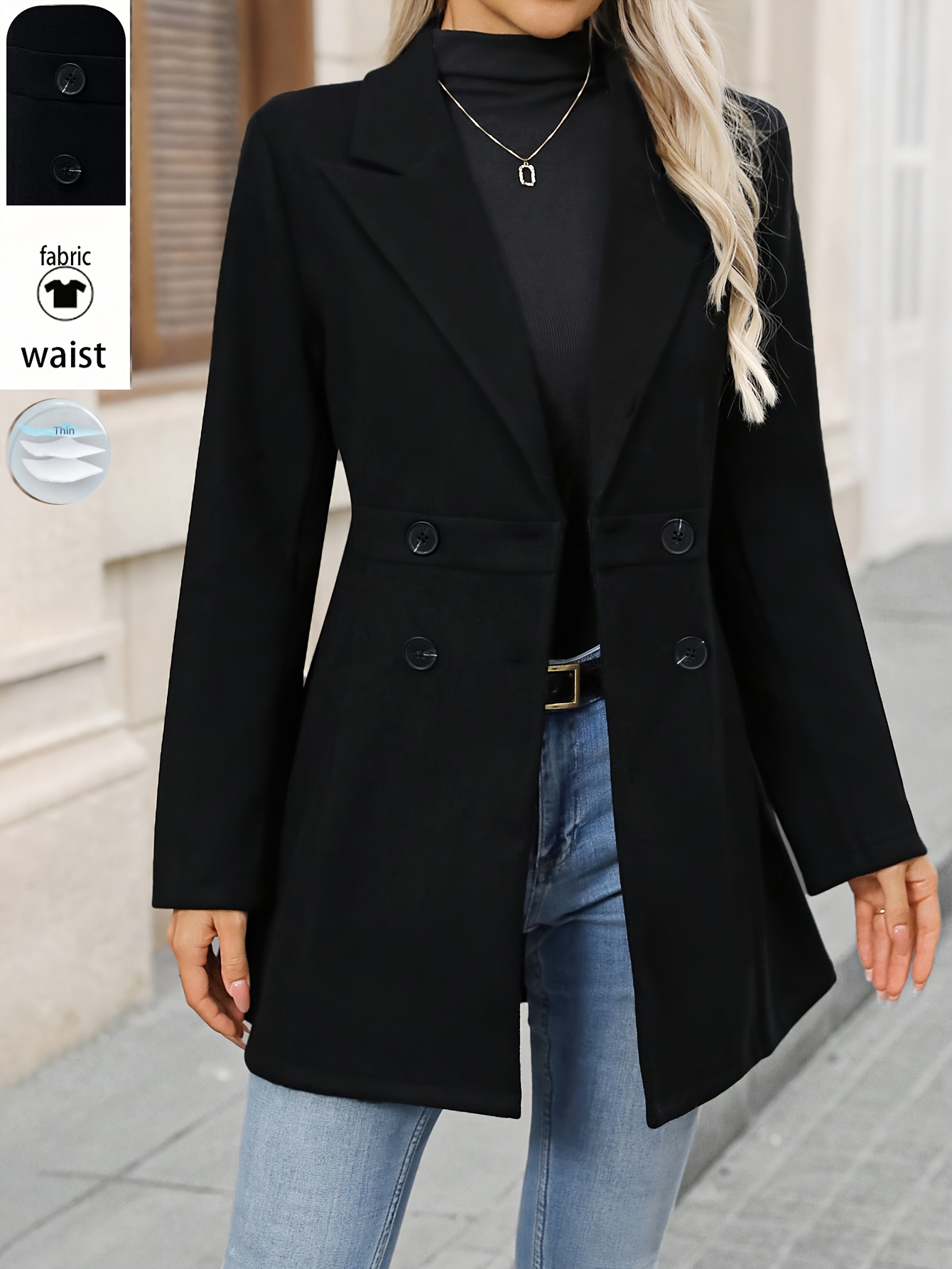 Chaqueta Elegante para Mujer - Abrigo de Botones, Diseño Clásico y Estilo Profesional para Oficina, Eventos y Uso Diario, Corte Ajustado sin Elástico, Ideal para Todas las Estaciones, Chaqueta Larga Formal a Casual, Ropa de Moda con Detalles Pulidos