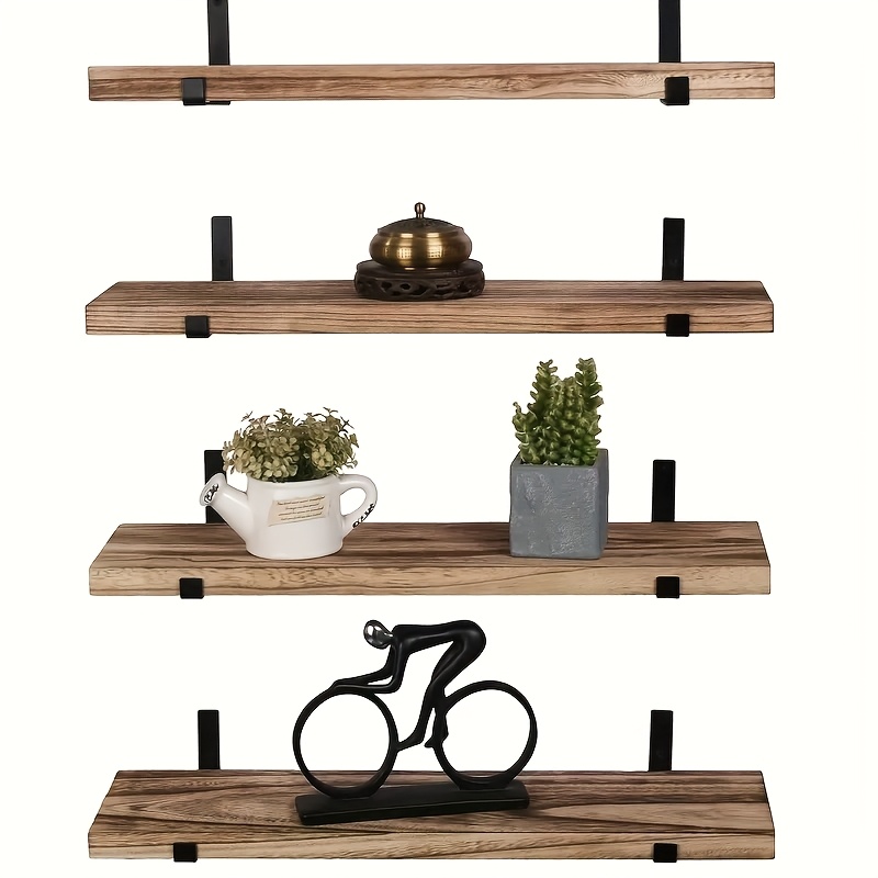E-shop 4er Set, rustikale Holzregale für die Wand, braun, geeignet als freistehende Regale in Küche, Schlafzimmer und Wohnzimmer
