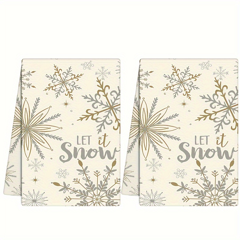 

2pc Vintage Christmas Kitchen Towels - Let It Snow Design - Machine Washable - Floral Pattern - Rectangular Shape - Perfect For Christmas Decor - Made Of Polyester