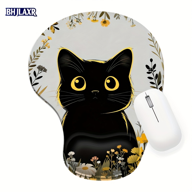 TEMU Tapis de souris ergonomique avec motif de chat, doté d'un protège-poignet, d'un support en gel élastique et d'une base en caoutchouc