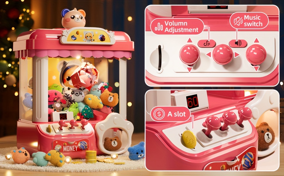 mini claw machine for kids toys with light music pink gift exercise hand-brain coordination for children details 2