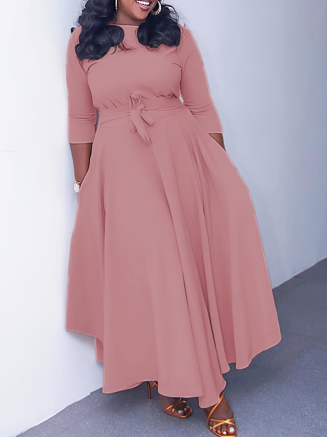 plus size bow waist a line maxi dress elegant party womens - Temu Oman