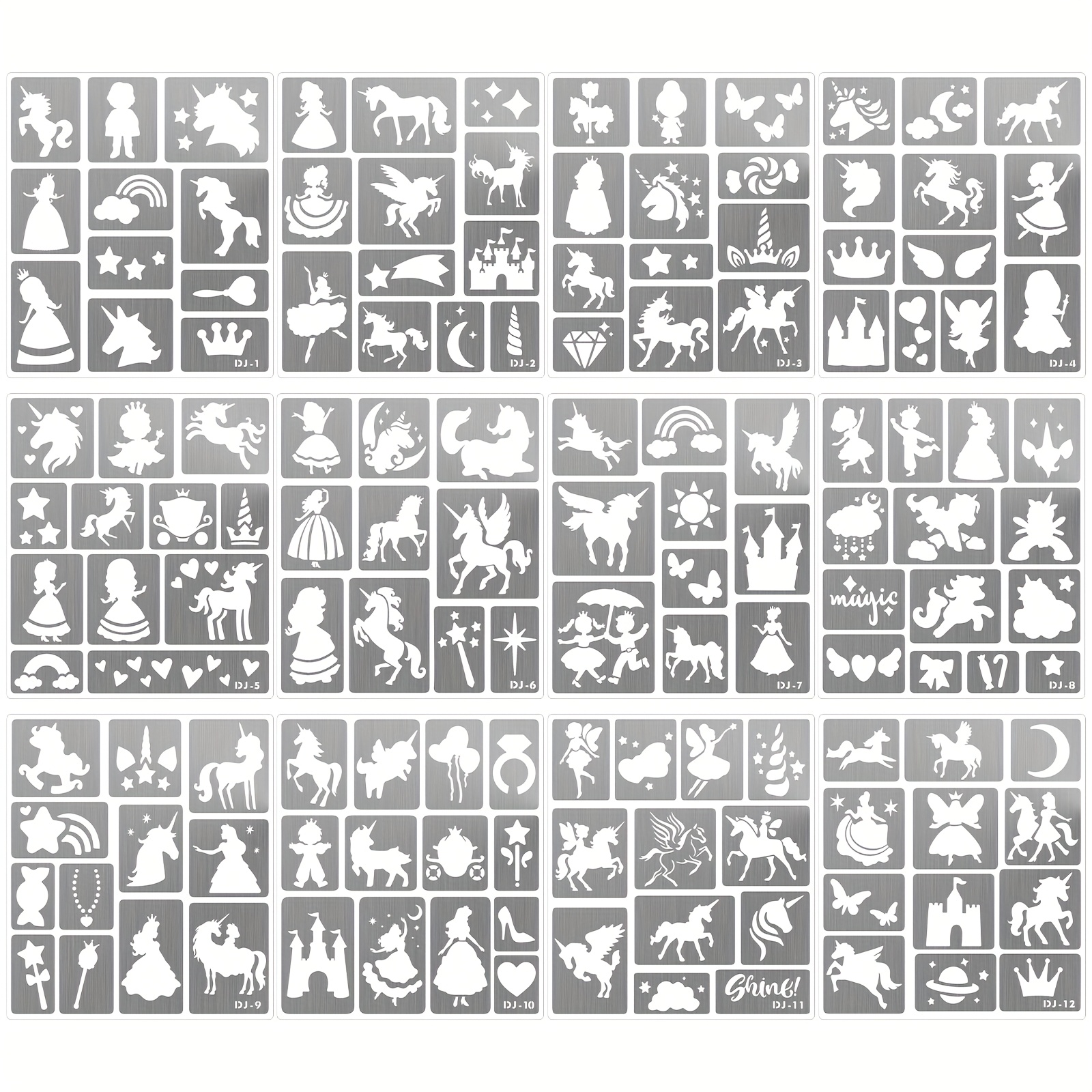 12pcs Reusable Rainbow Eternal Cute Pattern Tattoo Stencils For Men And Women's Body Makeup Diy