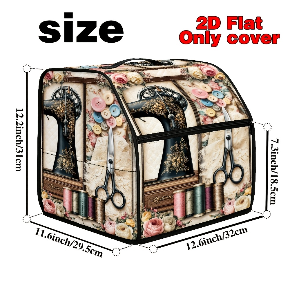 TEMU 2d Flat 1pc Serger Cover With Storage Bag Vintage Sewing (1) Patterned Sewing Machine Cover, Sewing Machine Cover With Zippered Storage Bag And