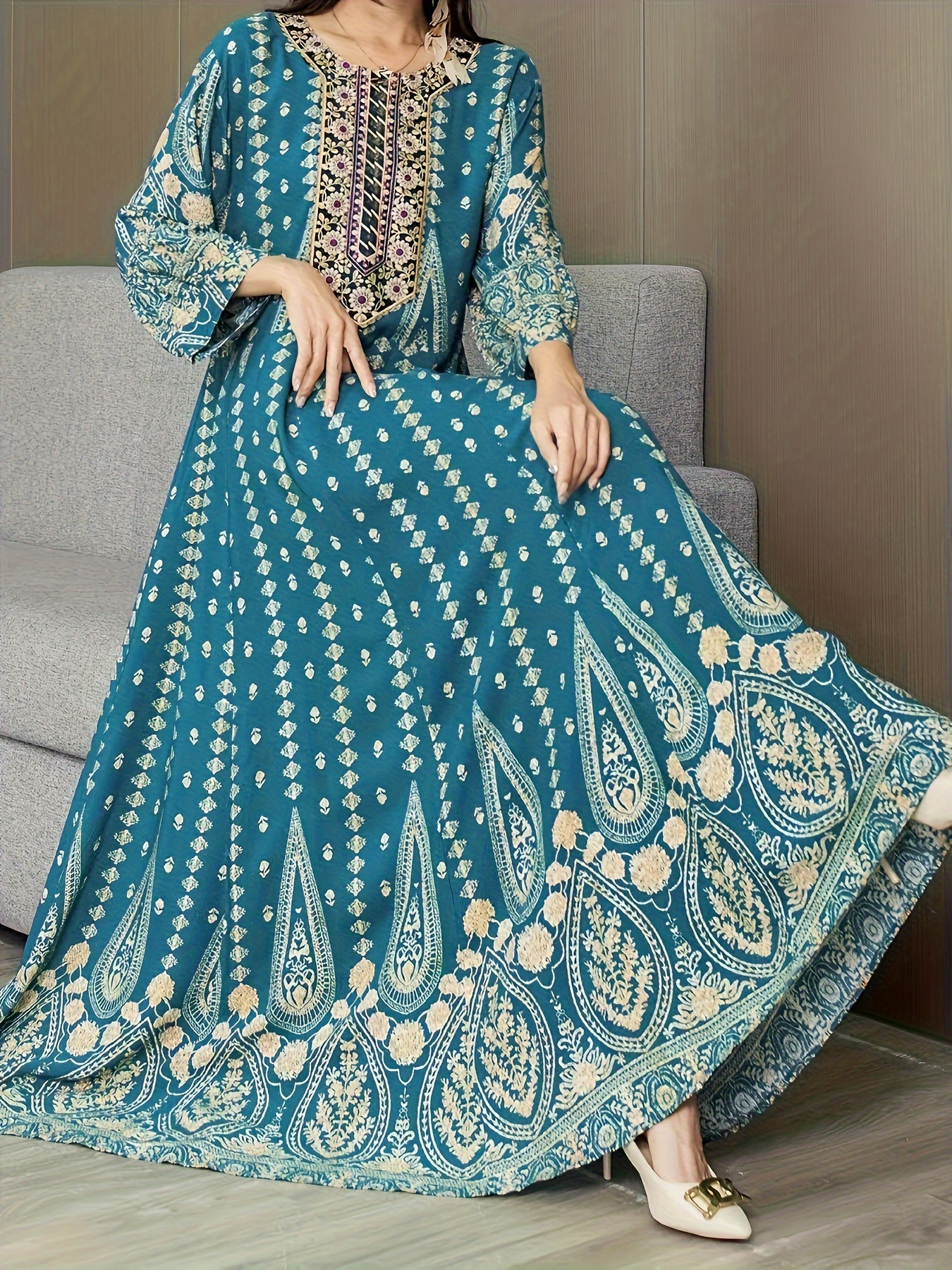 vestido caftán bordado talla   elegante estampado - Temu Peru